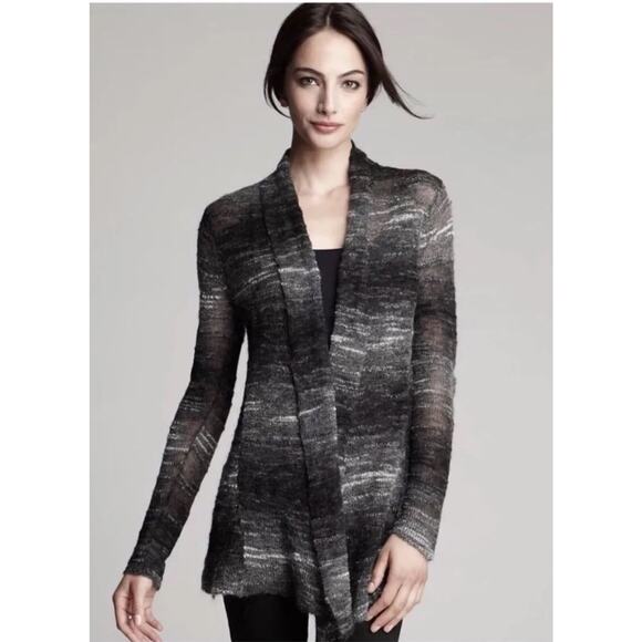 Eileen Fisher Sweaters - Eileen Fisher Black Ash Mohair Wool Ombre Long Shaped  Cardigan  size m
